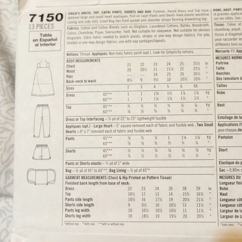 Simplicity 7150 & 7988 Girl's Dress, Top, Capris, Shorts, Bag Pattern - NWOT